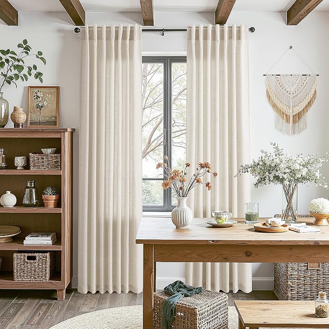 Warm Beige Linen Curtains Semi Sheer 96 Inches Long 2 Panels Set - Image 6