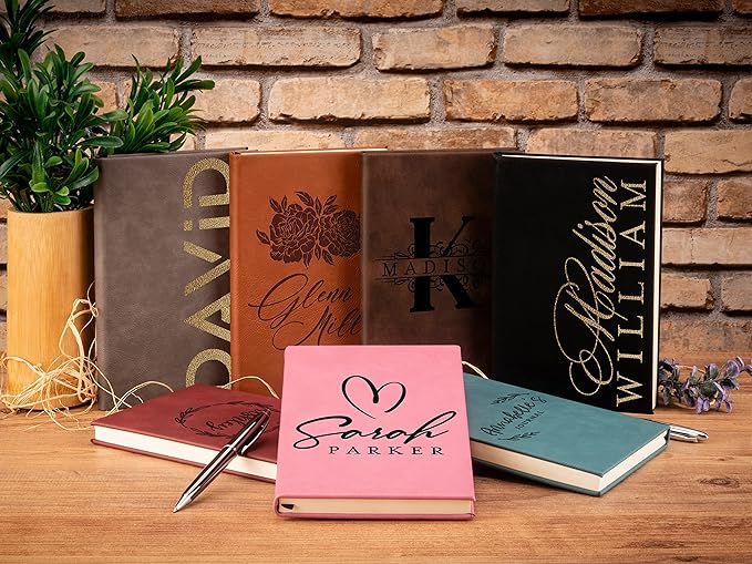 Personalized Leather Journal | Soft Pink, 12 Design | w Text Notebook for Women, Men - Customized Journals to Write In for Women, Diary for Girls - Birthday, Best Friend, Mom, Dad, Office Gift