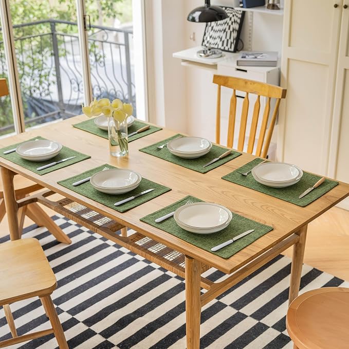 Demetex Green Placemats Set of 6 Vintage Cloth Textured Place Mats Stain - Image 7