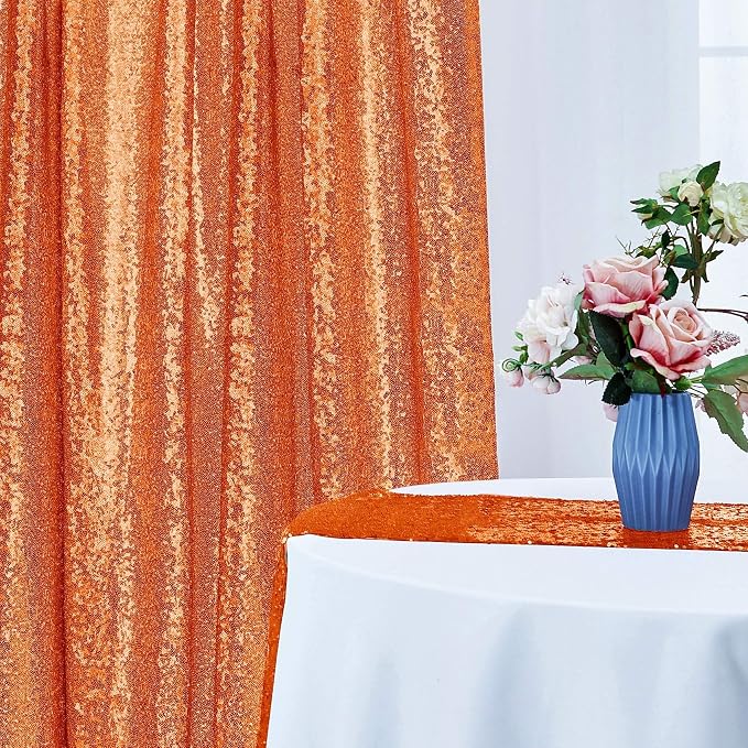2×8FT-2PCS Orange Sequin Backdrop Curtains Panels, Photography Backdrop Glitter - Image 4