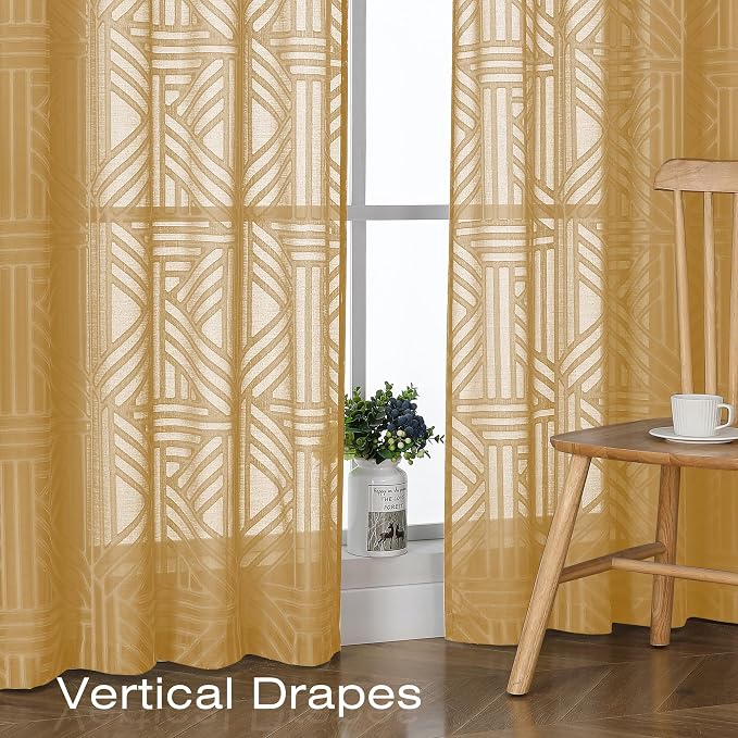 Simplebrand Gold Semi Sheer Curtains 45 Inch Length 2 Panels, Geometric - Image 5