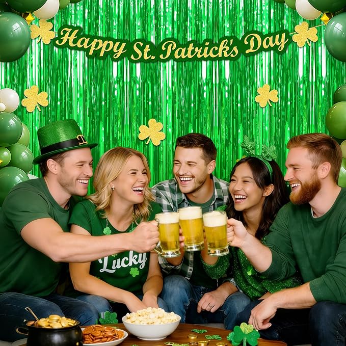 5 Pack 3.3 x 9.9 ft Green Fringe Backdrop Streamers Party Decorations | Foil - Image 5