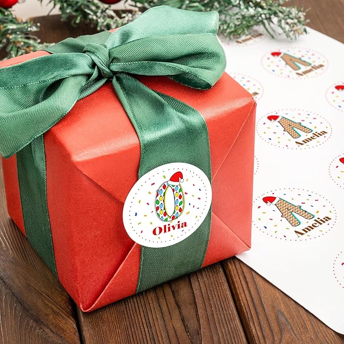 callie moment Personalized Christmas Stickers, Custom Name Waterproof Christmas Gift Tags for Gift Box Holiday Decorations, Stockings, Party Favors (Santa Hat Initial 2)