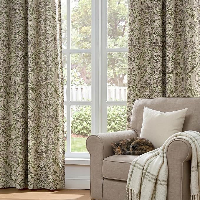 jinchan Sage Green Damask Curtains 90 Inch Room Darkening Grommet 2 Panels | - Image 8