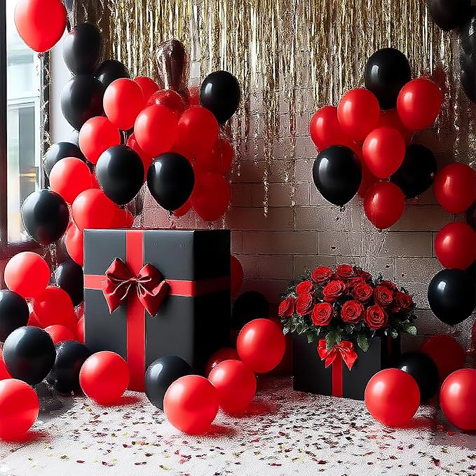 Red and Black Balloons 100 Pack 12 Inch Red Black Extra Thick Latex Party - Image 4