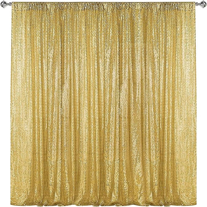 Sugargirl Gold Sequin Backdrop Curtain 7FTx7FT Glitter Gold Background Drapes by Sugargirl