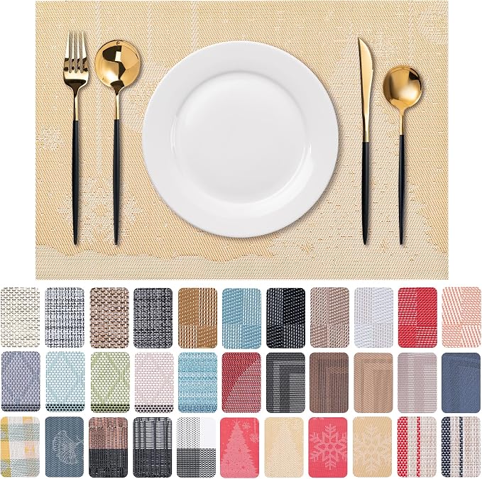 Placemats Set of 6 Washable Indoor | Outdoor Vinyl Place Mats by CADONO