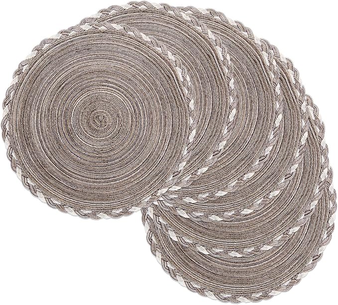 SHACOS Round Placemats Set of 6 Braided Glitter Round Table Placemats 15 inch by SHACOS