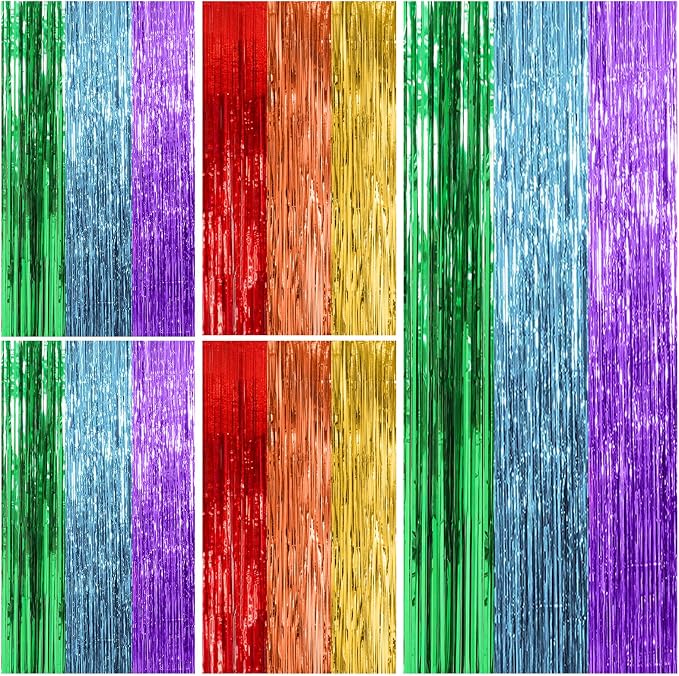 5 Pack Rainbow Backdrop Party Decorations Tinsel Curtain Party Streamer Foil by BOMSI