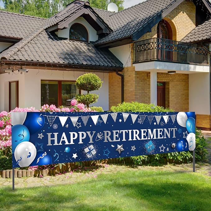 Blulu 2026 Retirement Banner Sign Horizontal Large Fabric Retirement Yard Sign by Blulu