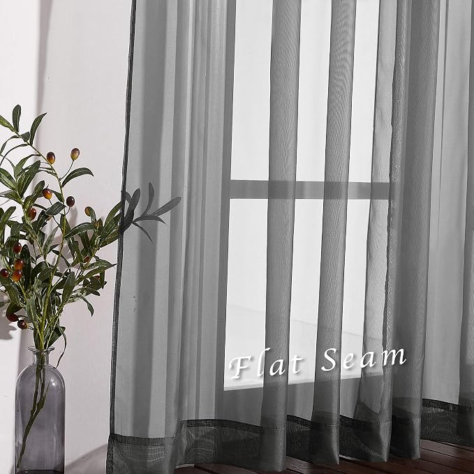 NICETOWN Dark Grey Sheer Curtains 90 inches Long 2 Panels, Grommet Top Soft - Image 6