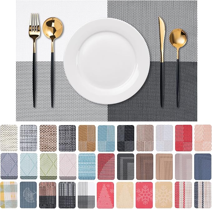 Placemats Set of 6 Washable Indoor | Outdoor Vinyl Place Mats by CADONO