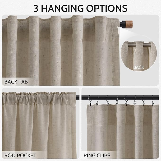 Cobblestone Linen Curtains for Living Room 100 Inches Long Light Filtering Semi - Image 2