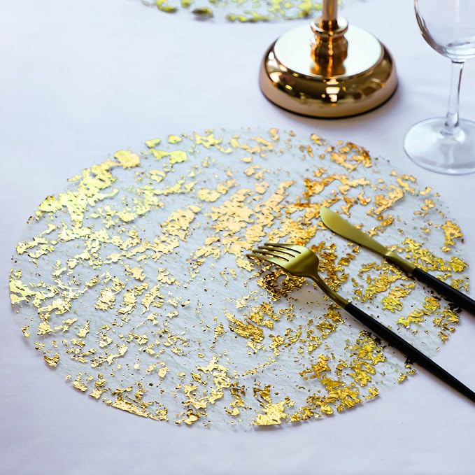 Snowkingdom 100 Pack Gold Disposable Placemats Foil Mesh 13 Inch Round Pressed - Image 2
