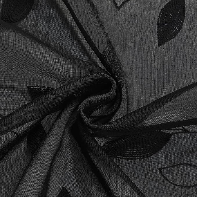 HOMEIDEAS Black Sheer Curtains 52 X 84 Inches Length 2 Panels Black Embroidered - Image 8