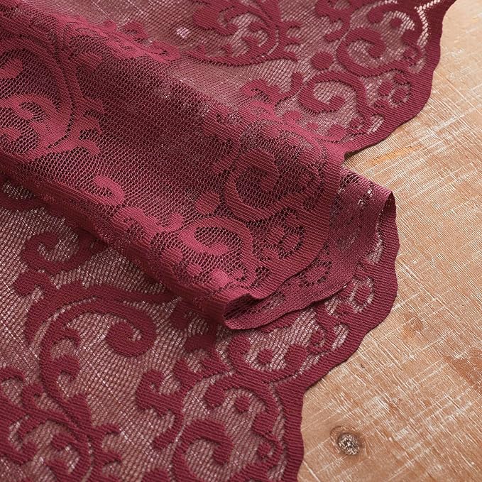Burgundy Lace Curtains 96 Inches Long 2 Panels Modern Romantic Wine Lace - Image 6