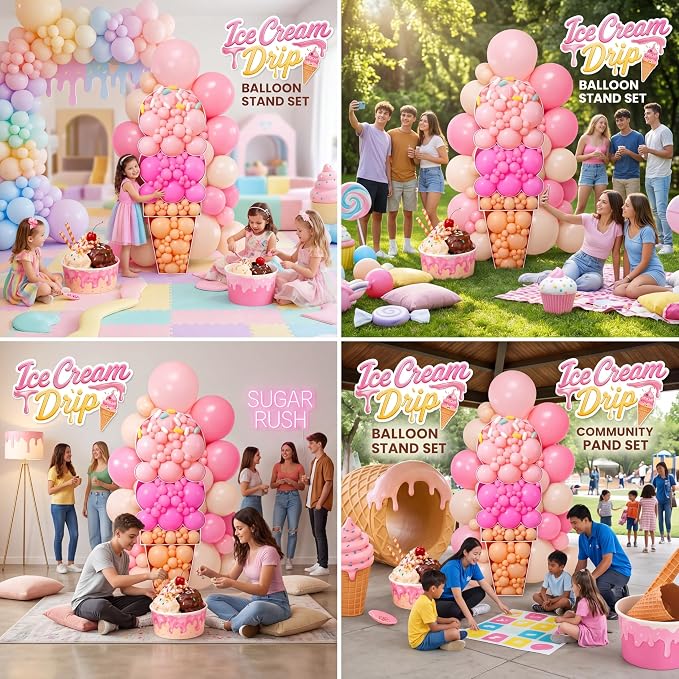 Capoda 146 Pcs 5FT Ice Cream Balloon Column Stand Kit Sweet Ice Cream Balloon - Image 5