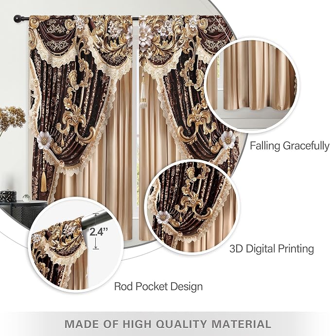 Brown Vintage Elegant Luxury No Tassel Living Room Bedroom Window Curtains | - Image 7