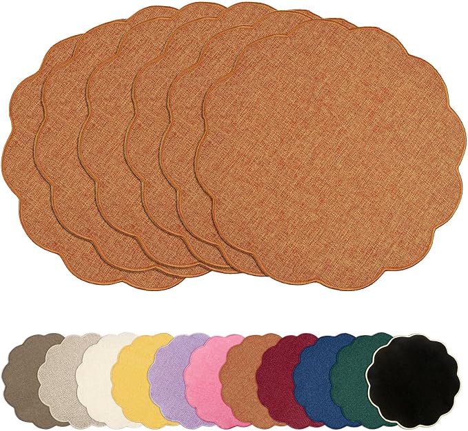 AHHFSMEI Round Faux Linen Placemats Set of 6 Heat Resistant Non-Slip Stain by AHHFSMEI