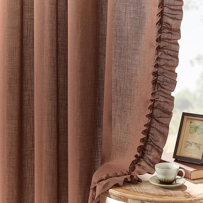 Dark Terracotta Linen Curtains for Living Room 58 x 96 Inch, 2 Panels | Rod by TERLYTEX