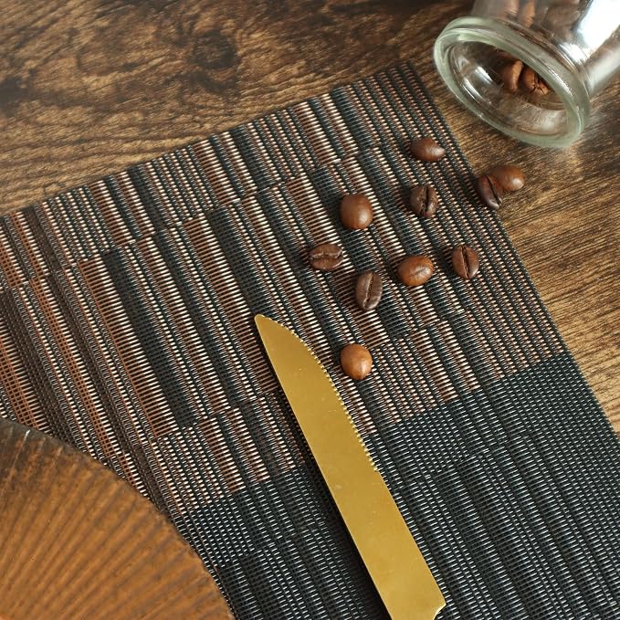 HeloHo Brown Black Placemats Set of 4 Washable Place Mats Vinyl Woven Table - Image 4