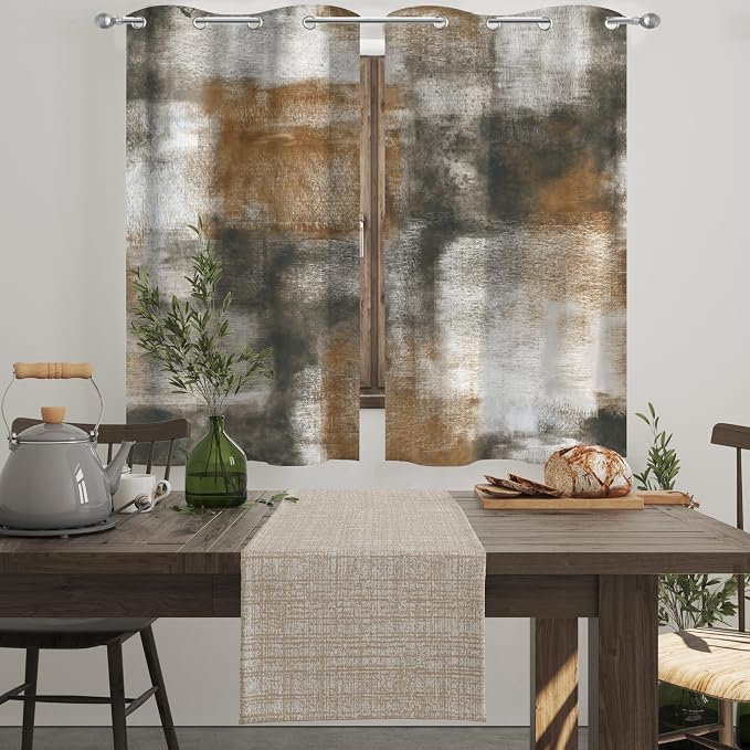 Asuexpect Abstract Kitchen Curtains 2 Panels Abstract Rust Curtain Room - Image 5
