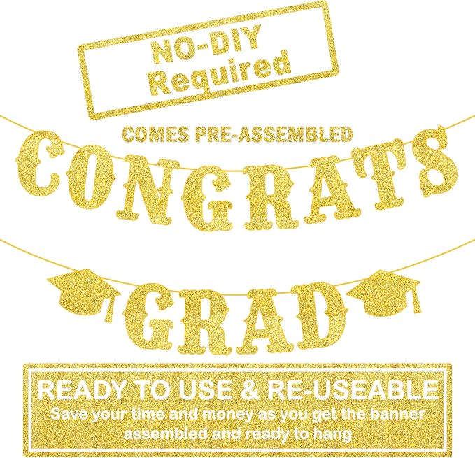 KatchOn Glitter Gold Congrats Grad Banner 2026, Graduation Decoration 2026 | No - Image 2