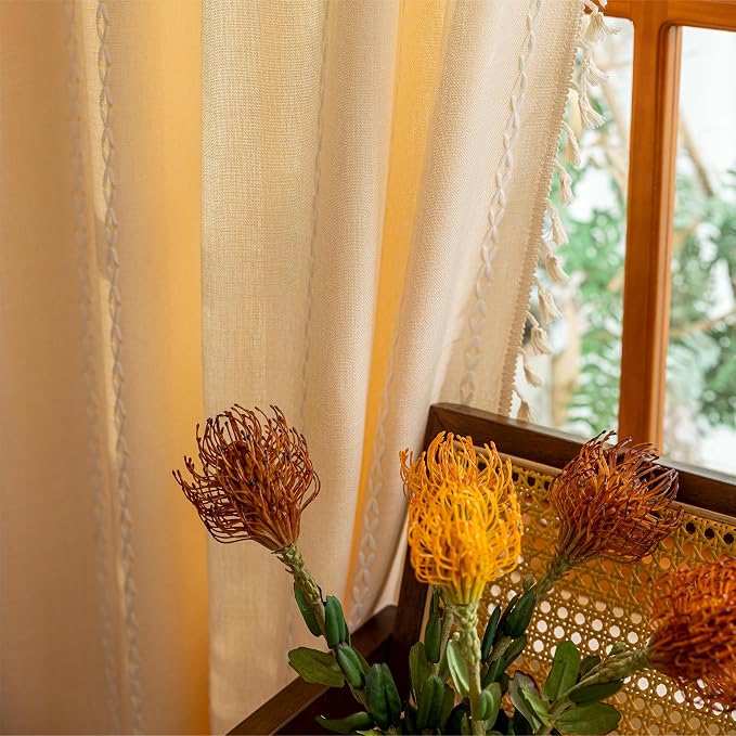 Sutuo Home Boho Curtains for Bedroom Living Room, Light Filtering Linen - Image 5