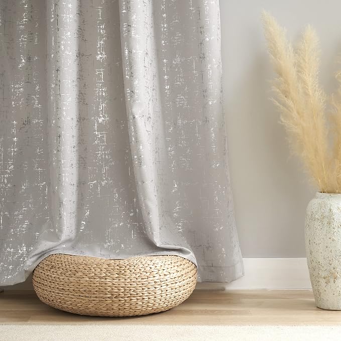 Taisier Home Silver Foil Print Linen Textured Curtains Geometric Dots Pattern - Image 5