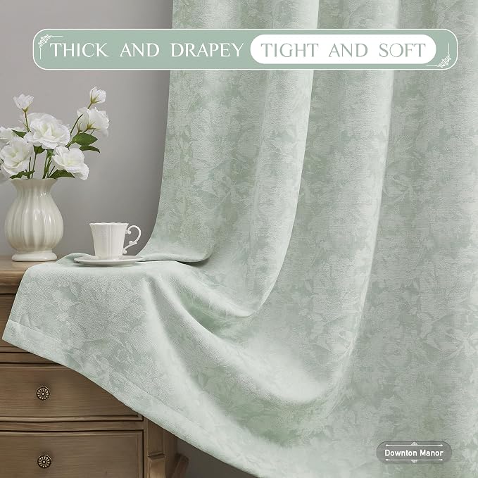Beauoop Green Floral Jacquard Blackout Curtains - Image 5