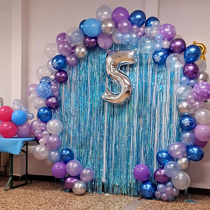 HILAVO Blue Purple Silver Balloon Arch Kit Snowflake Balloons Garland - Image 5