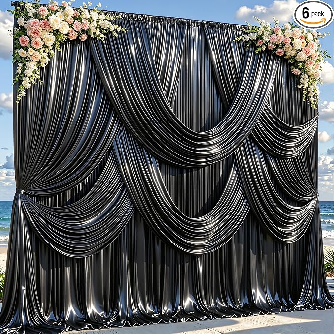 30x10ft Black Glitter Backdrop Curtain by Partisky