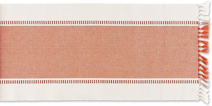 DII Dobby Stripe Table Runner, 13x72 Burnt Orange & Cream Background | Woven - Image 2