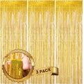 Voircoloria Laser Gold Foil Fringe Backdrop Curtains, 3 Pack | Tinsel Streamers by Voircoloria