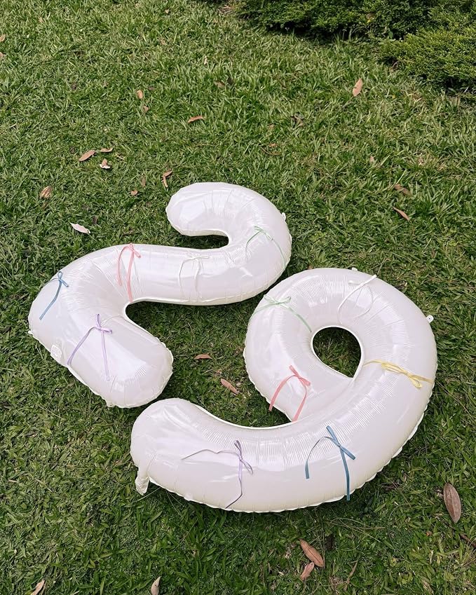 5 Balloon - White Birthday Number Balloons, 40 Inch Decorations Men Women | - Image 3