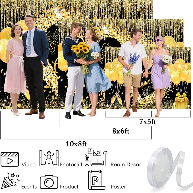 7x5 ft Floral Anniversary Backdrop Banner - Image 6