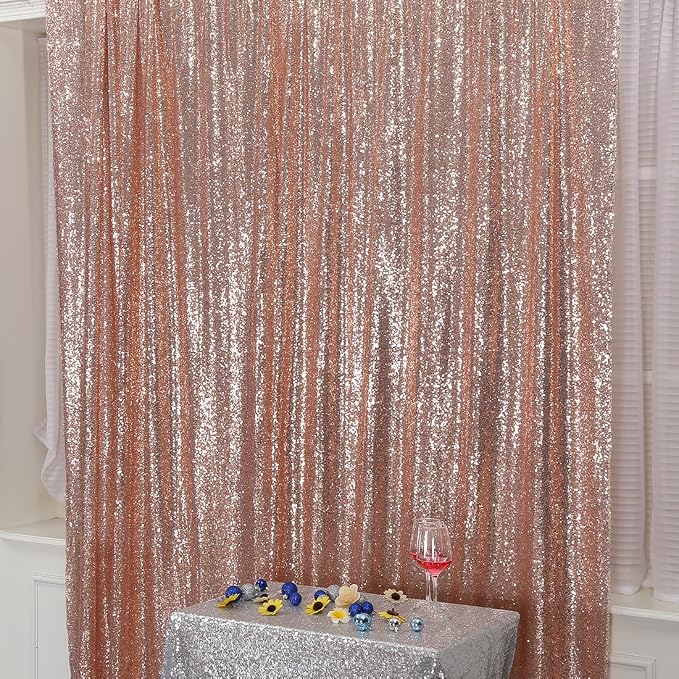 Poise3EHome 7FT x 7FT Rose Gold Sequin Photography Backdrop Curtain - Image 7