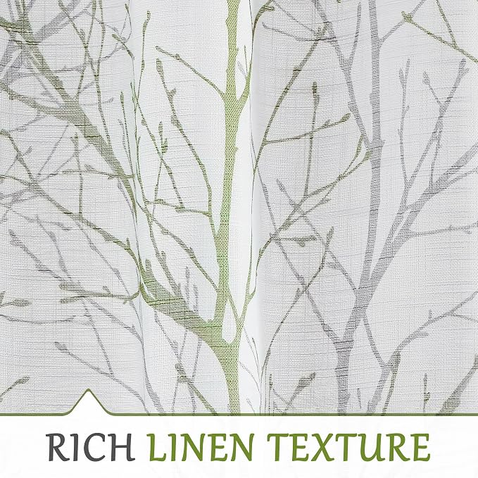 FMFUNCTEX Linen Sage Green White Semi Sheer Print Curtains 63 Inch 2 Panels | - Image 4