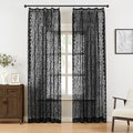 Bujasso Black Lace Pinch Pleat Curtains 102 inch, Gothic Vintage Floral Sheer by Bujasso
