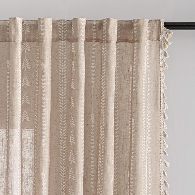 Boho Curtains - for Living Room Farmhouse Sping Linen Blend Patterned Light by MEETSKY