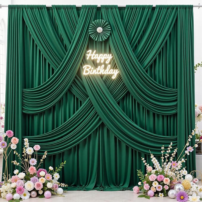 50 ft x 10 ft Wrinkle Free Hunter Green Backdrop Curtain - Image 4