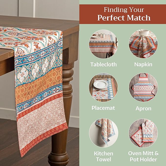 Maison d' Hermine Table Runner 100% Cotton Double Layer Table Runners 108 inches Long for Thanksgiving Christmas Decorations Home Kitchen Dining Party Wedding (Romane, 14.5" x 108")