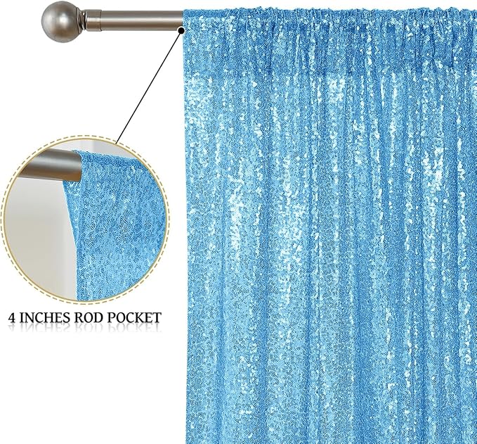 Sugargirl Blue Sequin Backdrop Curtain 4 Panels 2FTx8FT Glitter Blue Background - Image 4