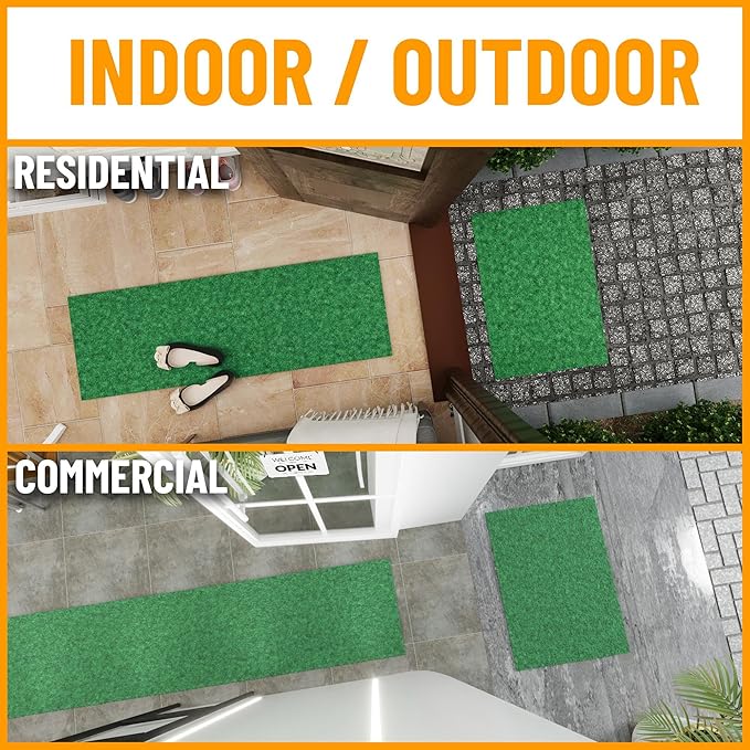 Ottomanson Mud Mat 2' x 3' Entryway Rug - Non-Slip Scraper Doormat for Muddy Paws, Dirt Trapping Indoor/Outdoor Mat for High-Traffic Areas, Kitchen, Garage, Patio, Green