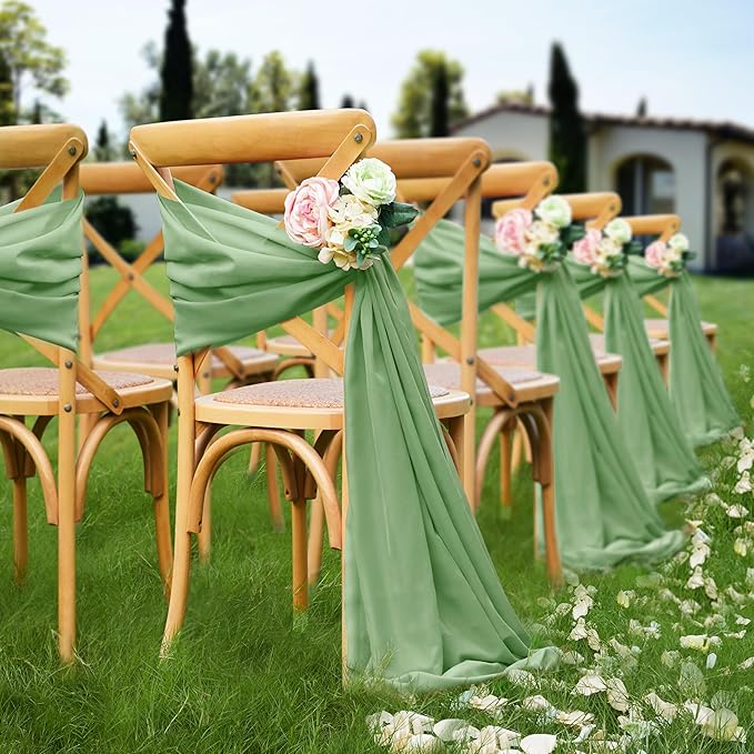 VACVELT Wedding Arch Draping Fabric Sage Green Chiffon, 1 Panel Sheer Drapes 30 Inch x 20ft Chiffon Backdrop Curtain Decor, Outdoor Sheer Drapery for Ceremony Party Ceiling