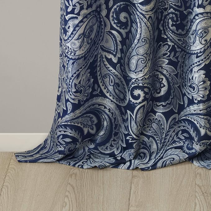 Madison Park Aubrey 2 Panel Curtain Faux Silk Paisley Jacquard, Rod Pocket - Image 6