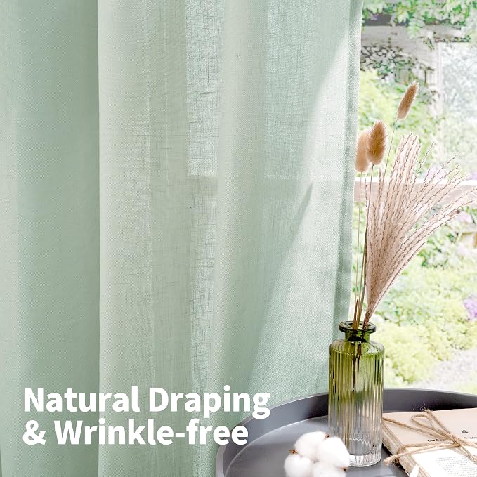 YoungsTex Light Green Linen Semi Sheer Curtains 45 Inch Length, Short Drapes - Image 5