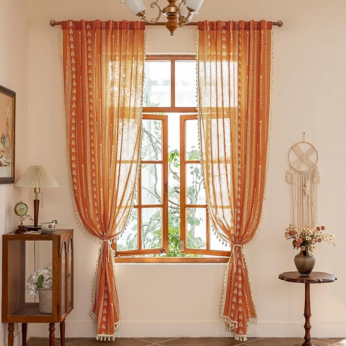Boho Burnt Orange Curtains - Image 5