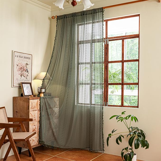 Sutuo Home Olive Green Boho Curtains 96 inches Long by SutuoHome