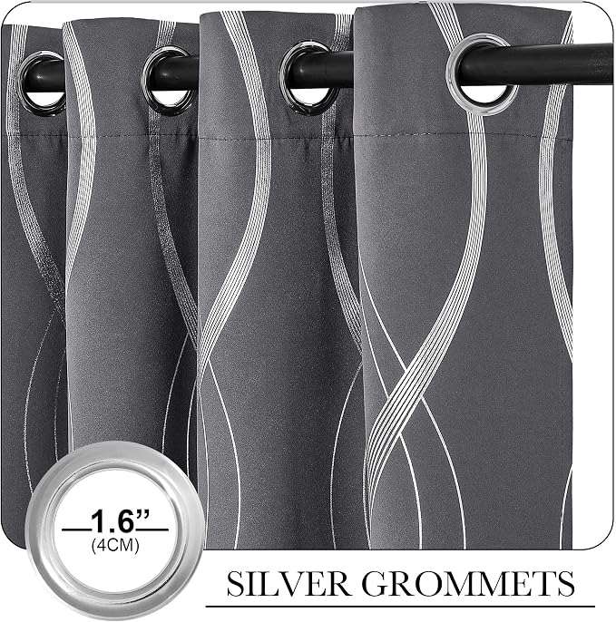 NICETOWN Blackout Curtains for Bedroom, Foil Printed Wave Lines Energy Saving - Image 3